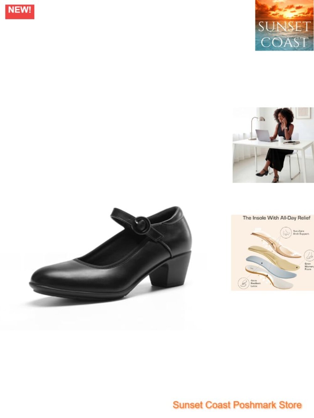 Mary Jane Low Chunky Dress Pumps Faux Leather Block Heel Work Shoe